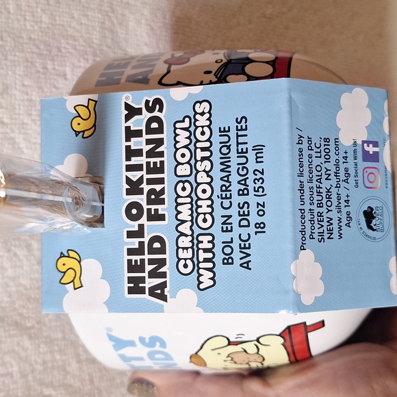 Hello Kitty and Friends Ceramic Bowl w Chopsticks 18 oz - Picture 5 of 7